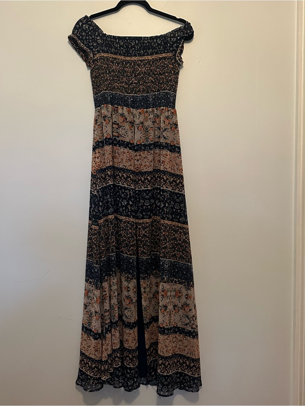 Tularosa Henderson Floral, Smocked, Off the Shoulder Maxi Dress Medium